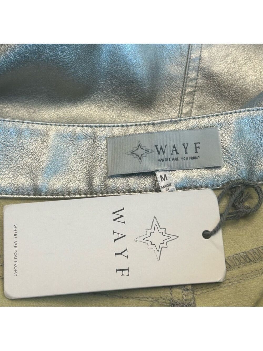 WAYF metallic silver faux leather high waisted midi pencil skirt front slit M - Picture 7 of 14